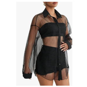 Women Spring Black Shirt Collar Casual Drop Shoulder Button Front Shirt, M