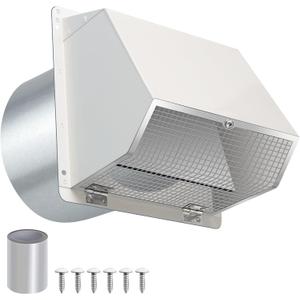 10 Inch Hooded Wall Vent with Screen and Damper, Outdoor Wall Exhaust Vent Cover Cap for Kitchen Range Hood Dryer Exterior Ventilation and Outside Air Exhaust, Galvanized Steel, White