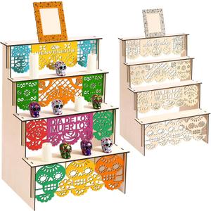 Yalikop 35.4 Inch Large Day of The Dead Altar Ofrenda Wooden Sugar Skull Box Set with Photo Frame Dia De Los Muertos Altar Supplies Memorial Shadow Gift for Day of The Dead Home Party Decoration