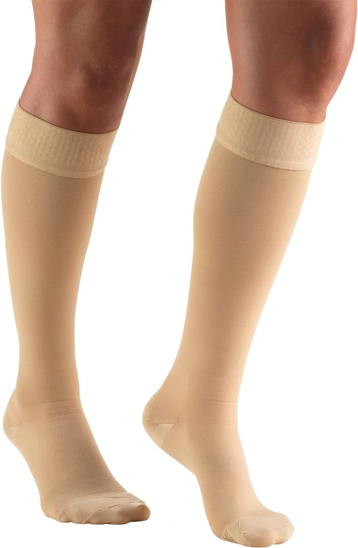 Truform 20-30 mmHg Compression Stockings for Men and Women, Knee High Length, Dot Top, Closed Toe, Beige, Small