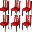 Horaldaily 6PCS Christmas Dining Chair Covers, Watercolor Red Poinsettia Stretch Removable Washable Slipcover Chair Protector for Dining Room Home Decor