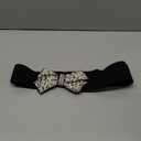 Elastic Pearl Belt Women Black Rhinestone Bow Tie Stretch Belts Sparkly Crystal Wide Waist Belts for Dress (L:Fit waist 34-46 inches)