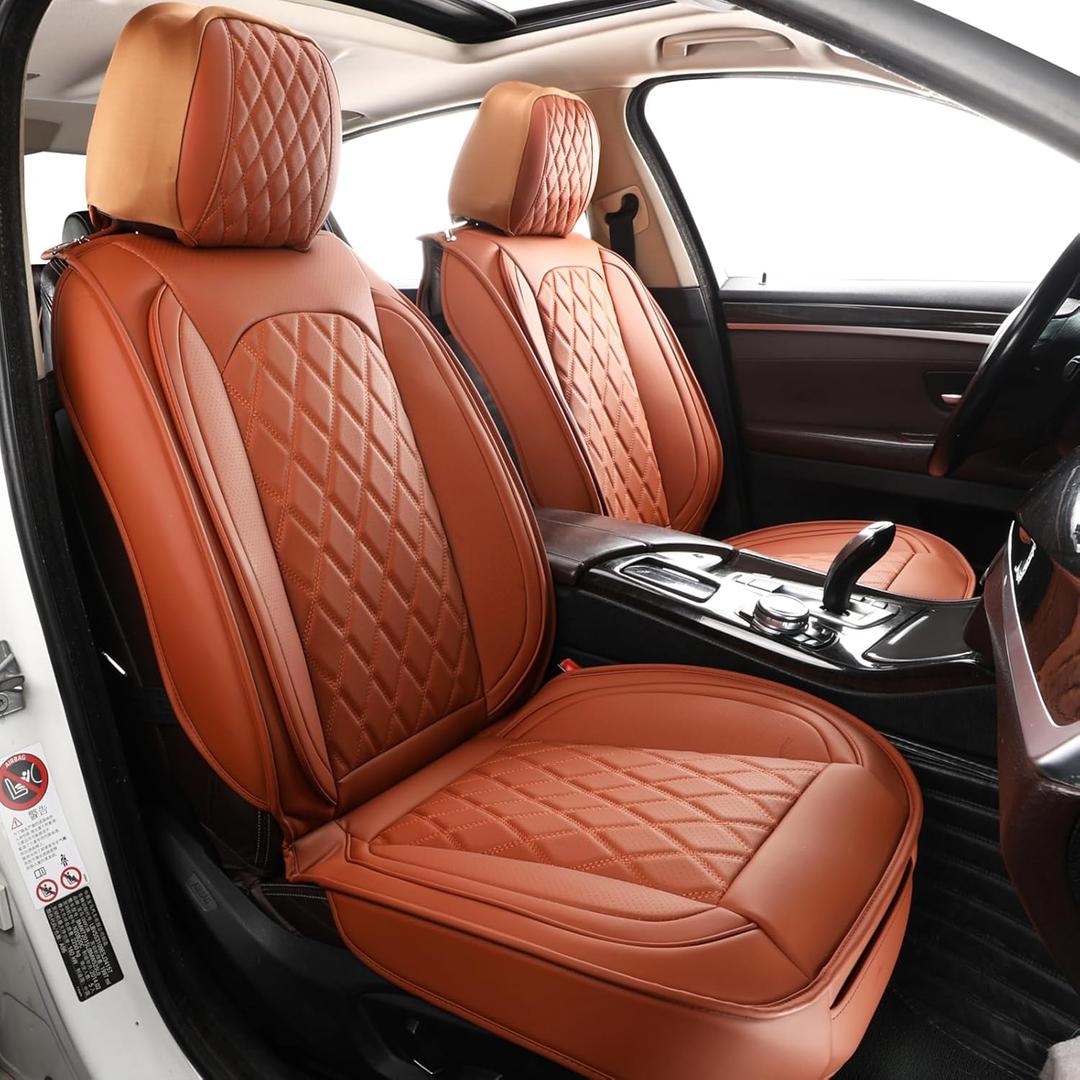 MIROZO Seat Covers Universal, Faux Leather Seat Cover Waterproof Seat Covers Full Set Automotive Seat Covers Car Seat Protector Vehicle Cushion Cover for Sedan, Truck and SUV (Full Set, Brown)
