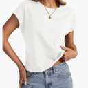 Womens Cap Sleeve Crop Tops Cotton T Shirts Crewneck Loose Fit Short Sleeves Tee Summer Fashion Clothes 2025 S