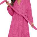 Ekouaer Women's Plush Robe Soft Knee Longth Fleece Bathrobe Short Fleece Pink House Comfy Bathrobes Rose Pink XXL