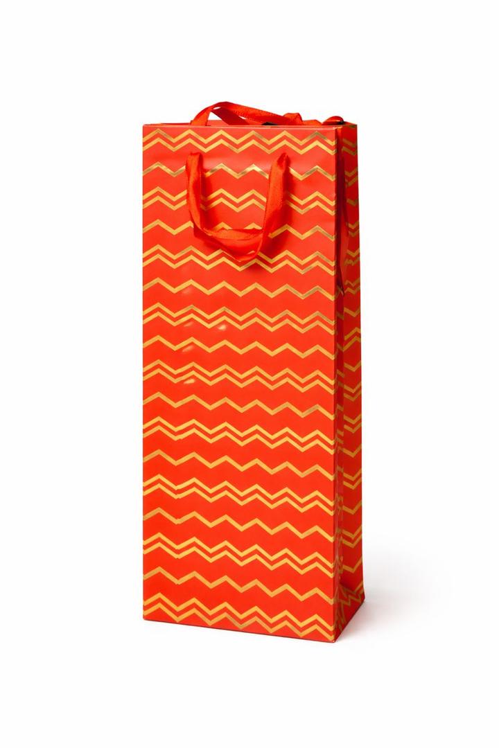 Red Chevron Gift Bags With Handles, Tall Paper Gift Bags, Set of 9