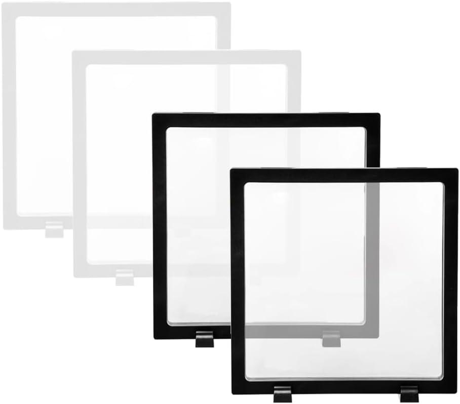 4 Pcs 3D Floating Display Case Frame Display Holder Stands Transparent PE Film Storage Box for Jewelry Challenge Coin Medal Antique 7 x 7 x 0.8 inch Black and White