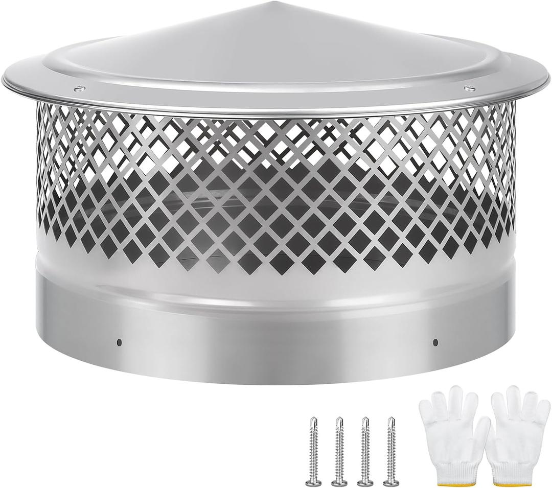 Cone Top Chimney Cap,14 Inch Round Chimney Cover with Screen,Roof Rain 14 Inch Stove Pipe Cap Topper Fireplace Exhaust Roof Vent Cover Outside-304 Stainless Steel,Better Airflow Ventilation