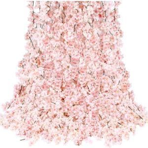 Sggvecsy Cherry Blossom Garland Artificial Cherry Flower Vines 6 Pack Hanging Silk Flowers Garland for Home Wedding Garden Party Arch Office Decor (Pink)