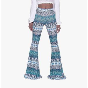 Women High Waisted Fit Flare Ethnic Paisley Floral Bell Bottoms Yoga Pants Flared Leggings Size Medium