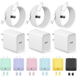 iPhone 17 16 15 Charger Fast Charging 3+3Pack Type C Charger USB C Chargers Block with 6FT Cable for iPhone Air/17/17 Plus/17 Pro/17 Pro Max/16/16 Plus/16 Pro/16 Pro Max/15/15 Pro Max/iPad Pro (White)