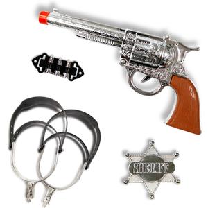 Western Cowboy Toy Kids Role Playing Set, Includes Toy , Badge, Bullets, Spurs,Suitable for Role-Playing, Pretend Play, Cowboy Theme Party Costume Accessories, Stage Performance Props.