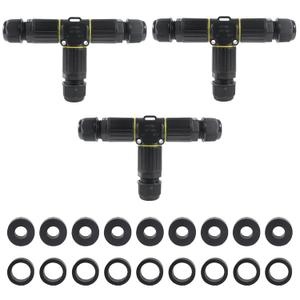 3PCS IP68 Waterproof Electrical Cable Connector, Outdoor 3 Pin T Shape Junction Box, Electrical Wire Connector for 5-9mm/9-12mm Wire Range