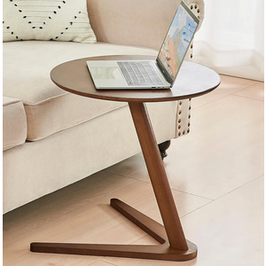 Uniclinens C-Shaped Solid Wood Round End Table, Side Table for Couch, Sofa Tables Slide Under Couch for Living Room, Small Nightstand for Small Space, Walnut