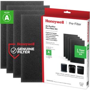 Honeywell HRF-A100 Air Purifier Pre Kit Filter, 4 Count (Pack of 1) - Allergen Air Filter Targets Dust, VOC, Pet, Kitchen, and Wildfire/Smoke Odors (1.2" x 7.7" x 10.9")