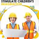 Hillban 48 Pcs Kids Construction Worker Costumes Includes 24 Pcs Construction Vests and Hats for Kids Birthday Party Halloween Worker Costume Cosplay Favor Decoration (Orange)