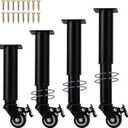 12.4-18 Inch / 31-45cm Adjustable Furniture Legs with Swivel Caster Wheels, 4Pcs Heavy Duty Replacement Support Legs for Cabinet/Storage Shelf/Sofa/Bed/Dresser/Couch/Coffee (Black)