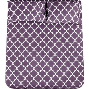 Mejoroom Queen Bed Sheet Set - Super Soft Brushed Microfiber 1800 Thread Count Queen Sheets with 16 inch Deep Pocket - Wrinkle Free - 4 Piece(Queen, Purple Quatrefoil with White Pattern)
