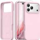 GONEZ Magnetic for iPhone 17 Pro Case, [Compatible with MagSafe] Anti-Scratch Microfiber Lining & Screen Protector, Silicone Camera Control, Shockproof Slim Phone Cover 6.3 inch, Pastel Pink