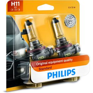 Philips Automotive Lighting H11 Standard Halogen Replacement Headlight Bulbs, Fit Select High Beam, Low Beam, and Fog Light Positions, 2 Packs