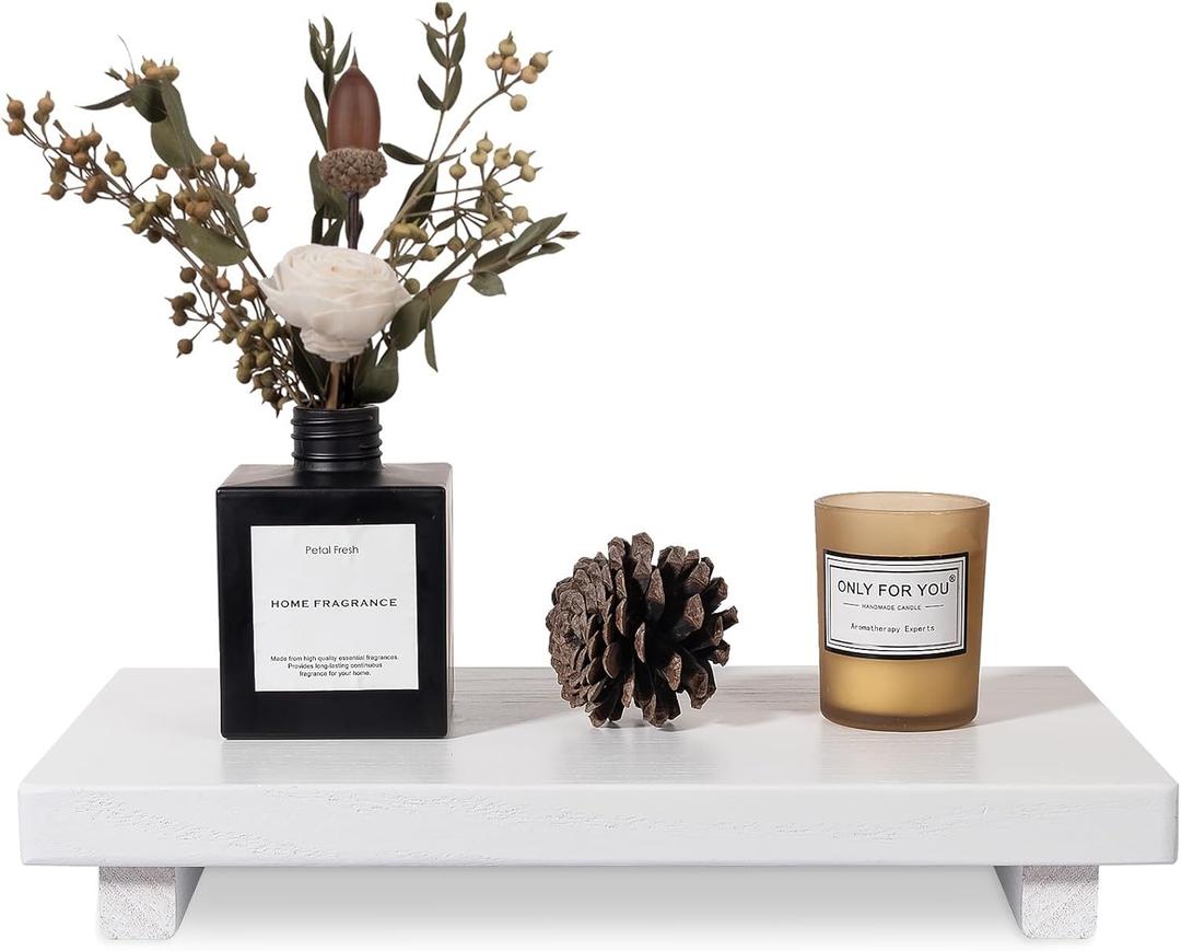 zoocatia Small Wood Tray Pedestal Stand Farmhouse Bathroom Decor Decorative Wooden Riser Kitchen Soap Dish Holder for Vanity, Counter, Sink, Large 11.8" x 7" - White