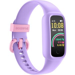 BIGGERFIVE Vigor 2 L Kids Fitness Tracker Watch for Boys Girls Ages 5-15, Activity Tracker, Heart Rate Sleep Monitor, IP68 Waterproof, Pedometer, Calorie Step Counter Watch, Lilac