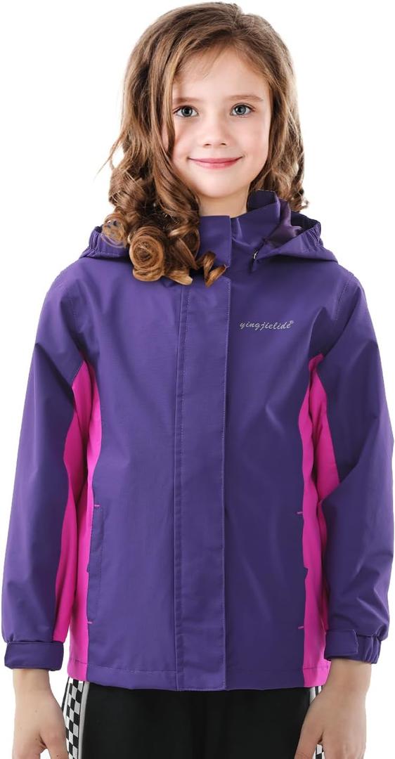 YINGJIELIDE Boys Girls Rain Jacket,Kids Lightweight Waterproof Hooded Raincoats Windbreakers,Outdoor Hiking Coat Dark Purple 5-6 Years (Purple)
