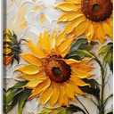 Yellow Sunflower Canvas Wall Art, Oil Sunflower Poster Wall Decor, Sun Flower Picture for Wall Living Room Bathroom Bedroom Home Decoration 12 * 18 in Framed