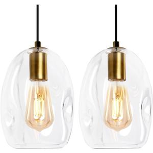 2 Pack Pendant Light Kitchen Island Modern Ceiling Hanging Light Fixtures Glass Pendant Lighting for Dining Room Bar Porch Bedside, Brass