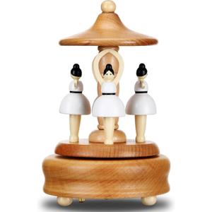 Bucherry Wooden Ballerina Music Box Wood Grain Dancing Ballerina Music Box Beech Wind up Musical Figurine for Valentine's Day Christmas Birthdays Anniversaries Gift Holiday Party Decor