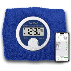 Coolfire Vibrating Alarm Clock Wristband, Silent Wake-Up Watch for Heavy Sleepers, Wont Disturb Partner, Couples/Roommates, Deaf/Hearing Impaired, 4 Alarms, Bluetooth App, Rechargeable (Blue)