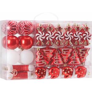 Sea Team 77-Pack Assorted Shatterproof Christmas Balls Christmas Ornaments Set Decorative Baubles Pendants with Reusable Hand-held Gift Package for Xmas Tree (Red)