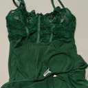 Sexy Corset Bodycon Ruffle Sheer Underwire Mesh Lace Floral Outfits Babydoll Lingerie Set Dress with Thong 2 Piece (Small, Dark Green)