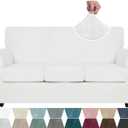 ZNSAYOTX Luxury Couch Cover 4 Piece Stretch Sofa Covers for 3 Cushion Couch Thick Soft Spandex Sofa Slipcover Living Room Anti Slip Dogs Pet Furnitre Protector (White, Sofa)