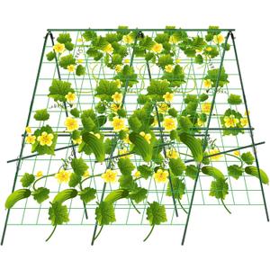 48"x 48" Cucumber Trellis for Raised Bed, Foldable A-Frame Garden Trellis for Climbing Plants Outdoor with Climbing Net, Vegetables Trellis Supports for Tomato Squash Zucchini