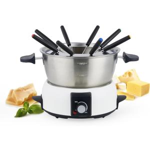 Electric Fondue Pot Set for Cheese & Chocolate - 6-Cup Stainless Steel Fondue Pot with 8 Coded Forks - 3 Mode Fondue Set Adjustable Temperature Control for Cheese, Oil and Hotpot, FD-10 (Silver)