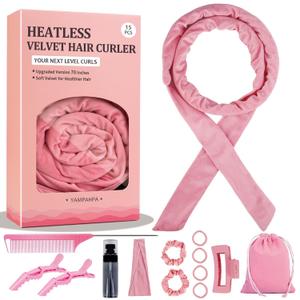 Heatless Curls Overnight Headband, 70'' No Heat Hair Curlers for Medium Long Hair, Pink
