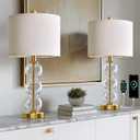 Oneach 25" Glass Table Lamps Set of 2, Gold Modern Table Lamps with USB Ports for Living Room, Linen Shade Bedside Lamps for Bedroom, Nightstand, Side Table (Bulbs not Included)