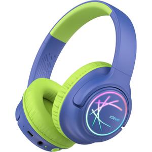 iClever Kids Bluetooth Headphones with LED Lights, BTH18 Safe Volume 74/85 dBA, 43H Playtime, Bluetooth5.3 Kids Headphones Wireless Aux Cord for iPad/Tablet/Travel/School, Green/Blue