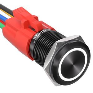 APIELE 16mm Latching Push Button Switch 12V DC On Off Black Shell with LED Angel Eye Head for 0.63" Mounting Hole with Wire Socket Plug Self-Locking (White/Black Shell)