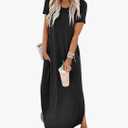 ANRABESS Womens Summer Maxi Dress Short Sleeve Casual Loose Long T Shirt Dresses Split Vacation Beach Sundress Travel Outfits S