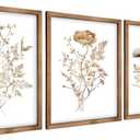 pechpell 3 Piece Wooden Floral Wall Art, 15.7x11.8 Inch Framed Flower Prints Pictures Wall Decor, Nursery Living Room Bedroom Rustic Farmhouse Decorations for Home
