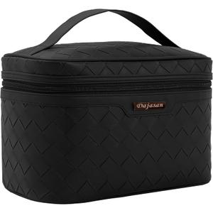 Dajasan Makeup Bag Cosmetic Bag, Travel Makeup Bag, Large Capacity Makeup Organizer Case, Portable Travel Toiletry Bag for Women Girls, PU Leather Waterproof (Black)