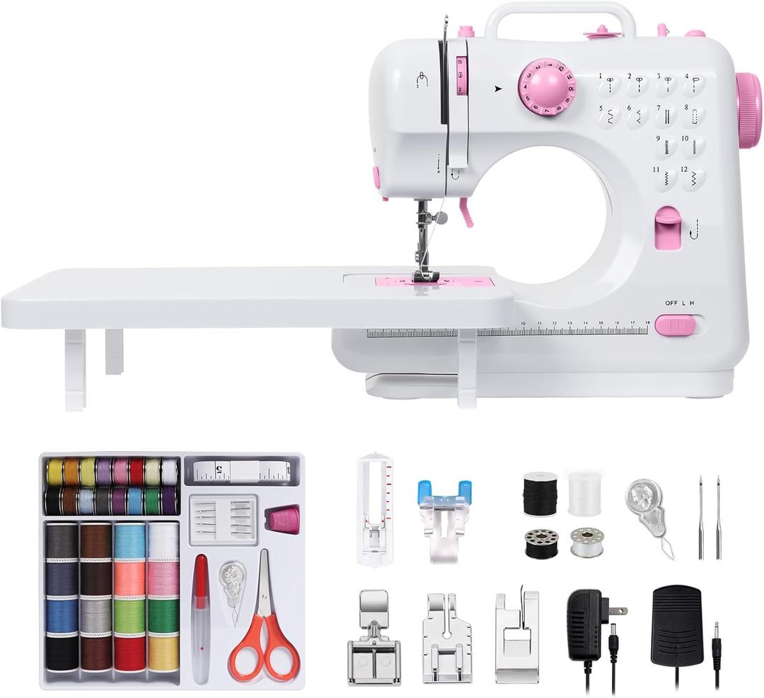 Sewing Machine for Beginners, Mini Sewing Machine with 5 Replaceable Presser Feet, Extension Table, 12 Built-in Stitches, Portable Sewing Kit, Christmas Gifts for Kids, Teen Girls, Adults