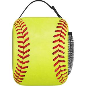 Softball Lunch Bag for Boys Girls Kids Women Men, Insulated Reusable Thermal High Capacity Lunch Box Bag with Front Pocket, Durable Cooler Tote Food Handbag for Work School Picnic (Softball)