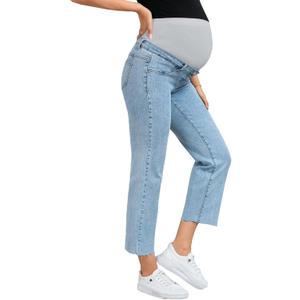 SHENHE Women's Maternity Jeans Over Belly High Waist Raw Hem Comfy Stretch Jean Denim Pants (XX-Large)