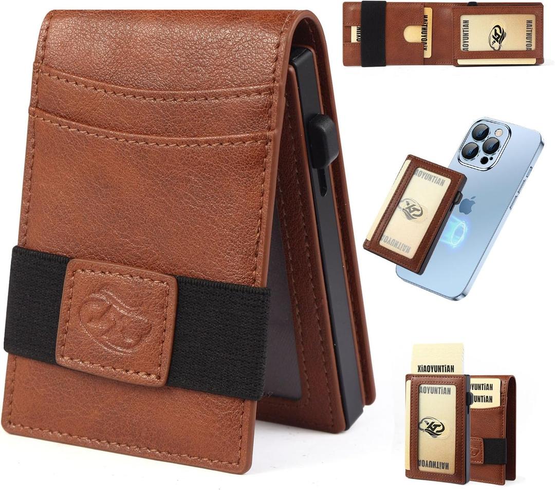 Wallet for Men, 2 In 1 Detachable Wallet with Pop Up Card Holder, Aluminum RFID Blocking Minimalist Wallet, 9-12 Card Capacity | ID Window | Cash Slot (Brown)