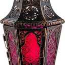 DECORKEY Moroccan Decorations, Lantern Decorative Indoor & Outdoor, 13.6 Vintage Decorative Hanging Lantern with Chian for Home Porch Patio Decor, Metal Ramadan Christmas Candle Holders(Plum Red)