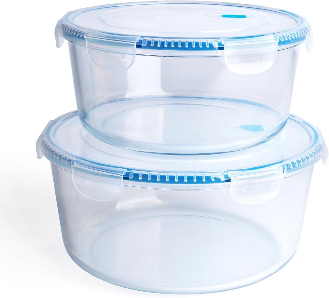 HUSANMP Large Borosilicate Tempered Glass Food Storage Containers with BPAFree Lids, [2 Pack] Round Airtight Food Containers (100oz+64oz). Microwave, Oven, Freezer and Dishwasher Safe.