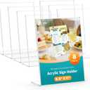 Dynta Acrylic Sign Holder 8.5 x 11 Inches, 8 Pack Clear Plastic L-shape Vertical Paper Holder, Table Display Stand for Event, Office, Store, Business, Party